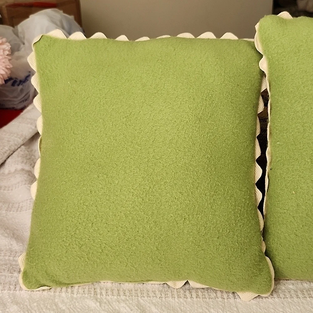 Handmade folk art birds on branch felt embroidered on decorative pillows earthy